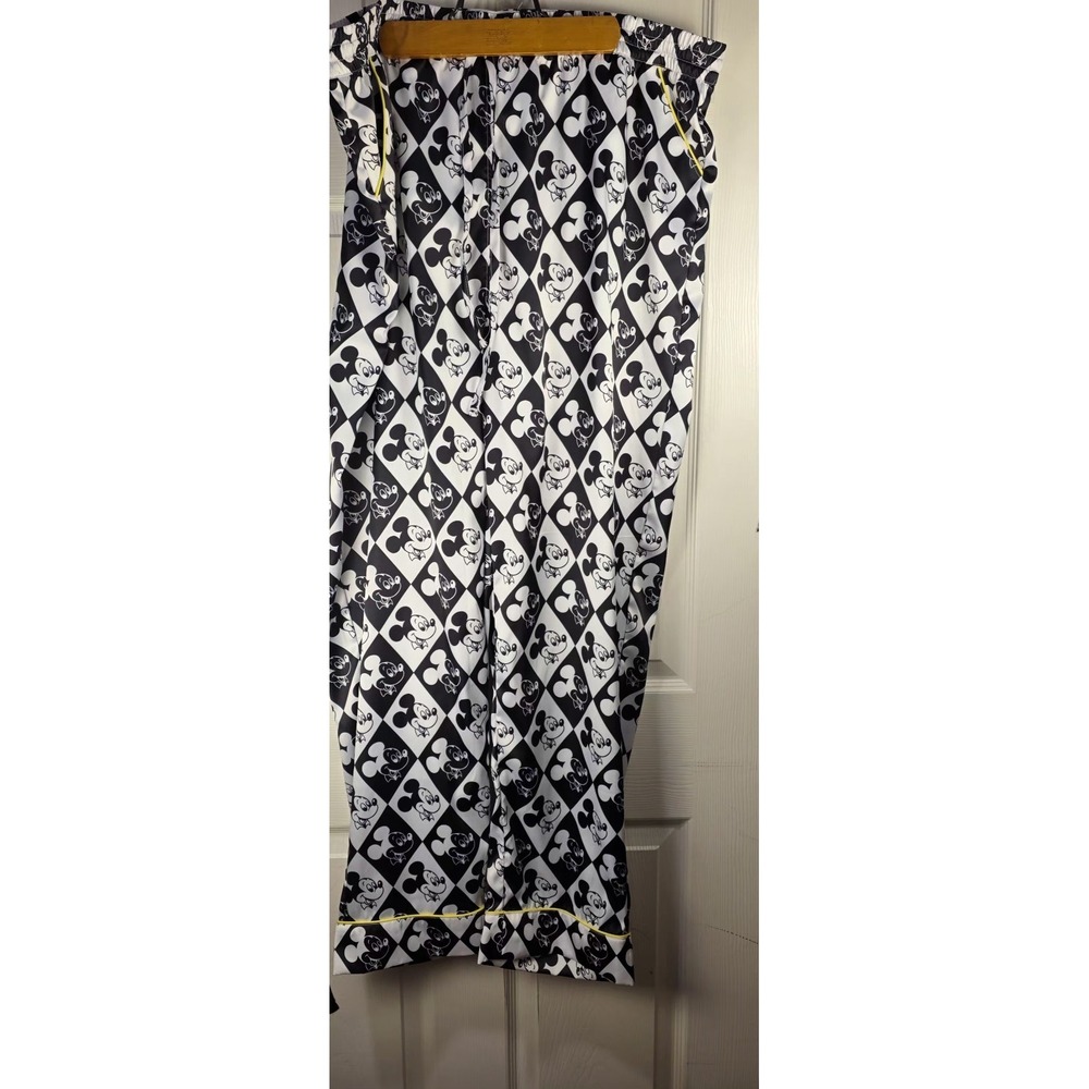 Disney Parks Mickey Mouse Black White XL Satin Style Pajama Lounge Pants Womens - Picture 1 of 10